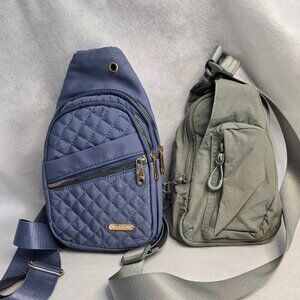 Set Of 2 Nylon Blue & Green Crossbody Bags